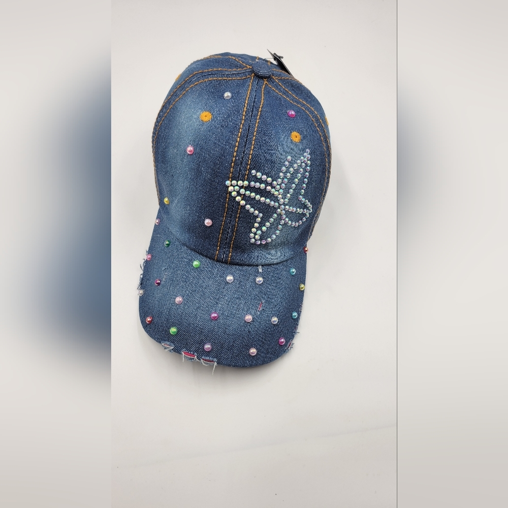 NWT One size fit  denim baseball cap with studs and stars